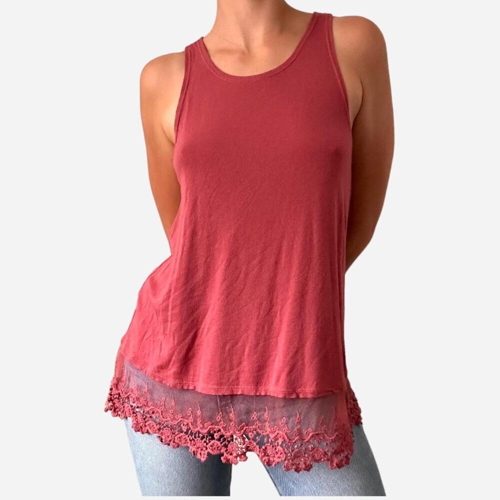 Urban Outfitters pink lace trimmed tank top long line boho high neck